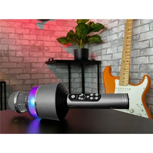 mikrofon karaoke STAR MIC, BT, RGB svjetlosni efekti, baterija, srebrni