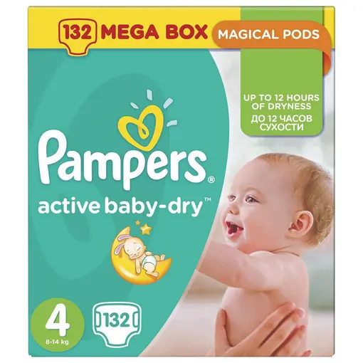 Active Baby-Dry pelene, mega pakiranje, veličina 4 (Maxi) 8-14kg, 132/1