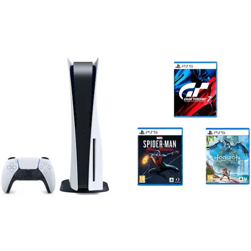 PlayStation 5 C chassis + Horizon - Forbidden West PS5 + Gran Turismo 7 PS5 + Marvel's Spider-Man: Miles Morales PS5