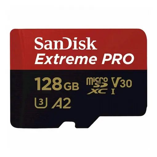 Extreme PRO microSDXC 128GB + SD adapter do 200MB/s & 90MB/sA2 C10 V30 UHS-I U3
