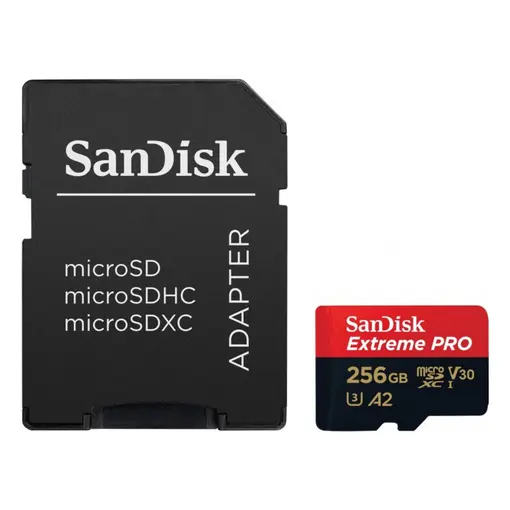 Extreme PRO microSDXC 256GB + SD adapter do 200MB/s/140MB/s A2 C10 V30 UHS-I U3