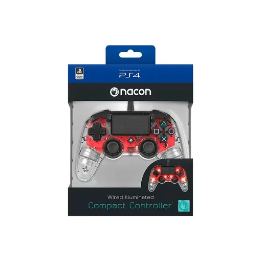 Bigben PS4 Nacon Wired Light Compact Controller prozirno-crveni