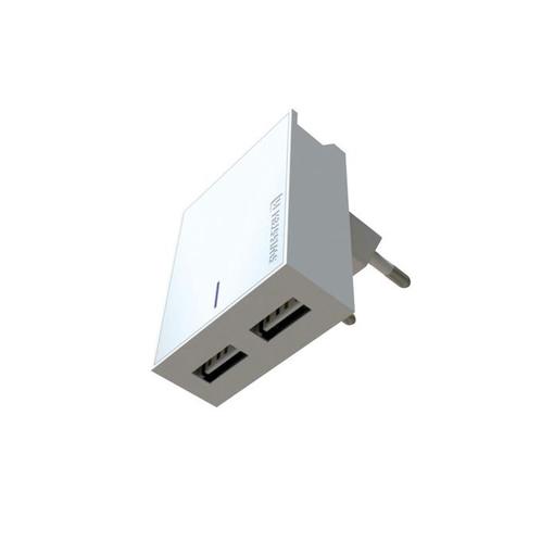 punjač za AC220, 2xUSB, 3.1A, SMART IC, držač, bijeli + USB-C kabel